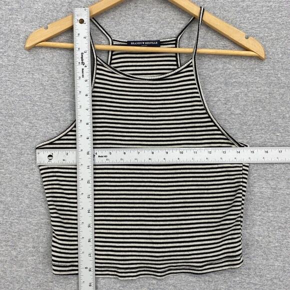 Brandy Melville Top Women One Size Black White Striped Tank Spaghetti Strap Crop - Picture 7 of 10